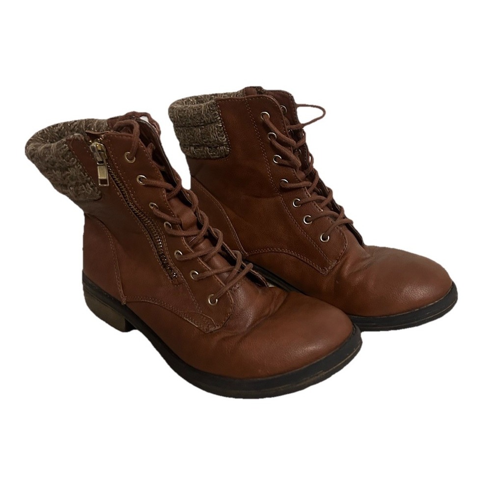 Steve Madden Regan S 5 Girl's Young Women's Faux Leather Brown Boot Lace Up